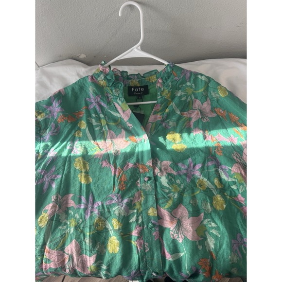 Fate Women's blouse green Floral Print Long Sleeve Zise 1X NWT Multicolor - Picture 7 of 12